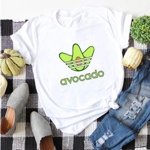 LETTER AND AVOCADO FRUIT PRINT ROLLED CUFF TEE.